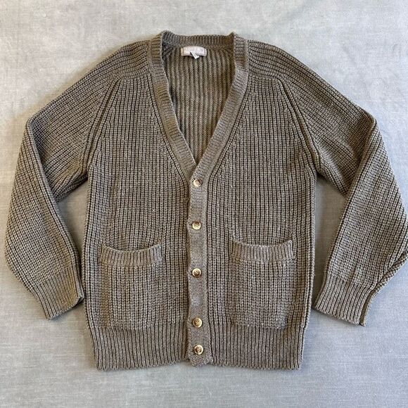 VTG 80s Cardigan Sweater Mens M Brown Wool Blend Chunky Knit LOFT & BROWNSTONE - Picture 2 of 7